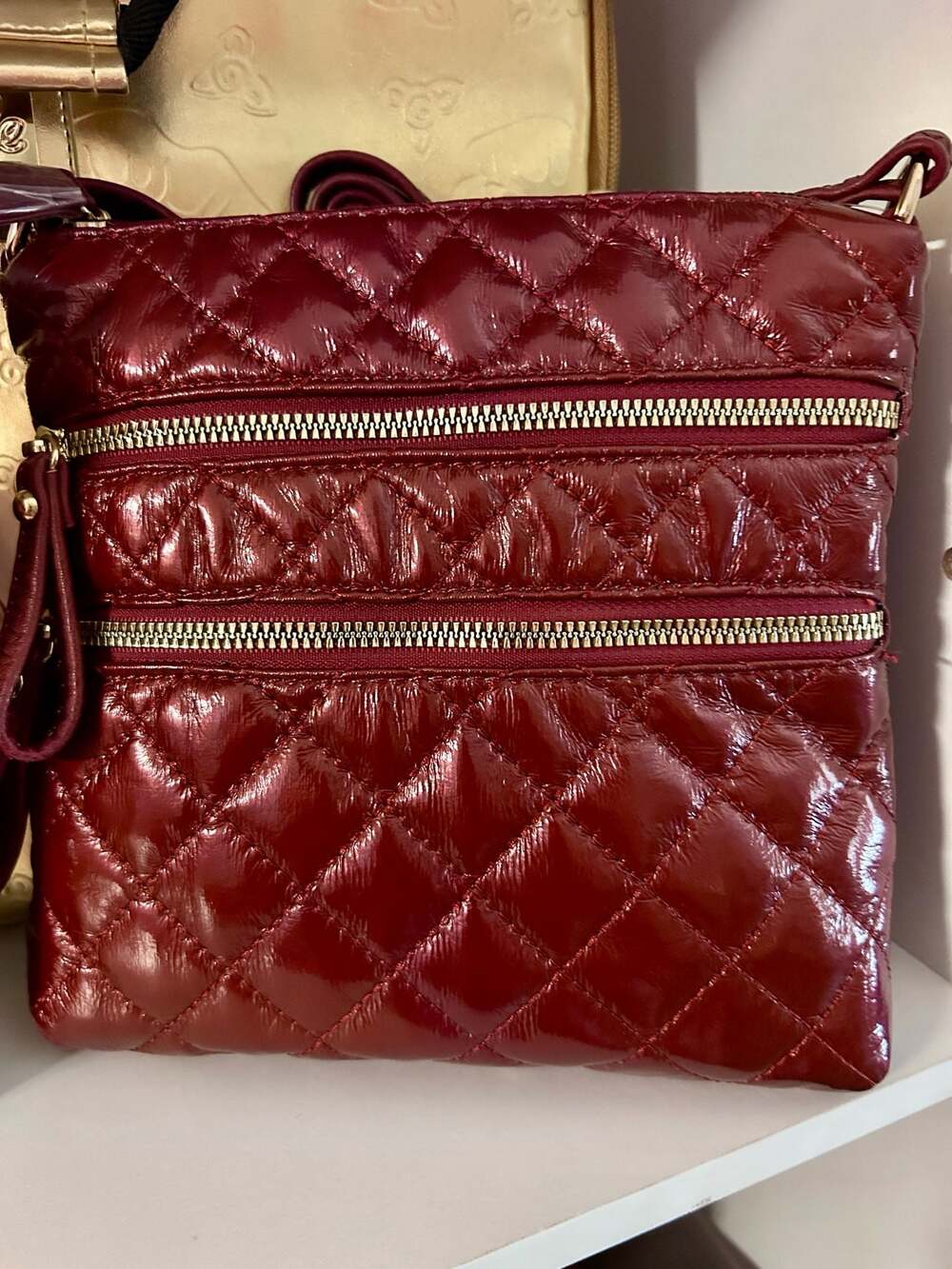Unbranded Quilted Patent Lacquer Crossbody Bag in Cranberry